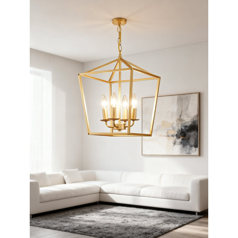 Lustre 4 lumières de style campagnard à hauteur réglable, cage industrielle en métal, luminaire suspendu rustique E12 pour îlot de cuisine, salle à manger, entrée