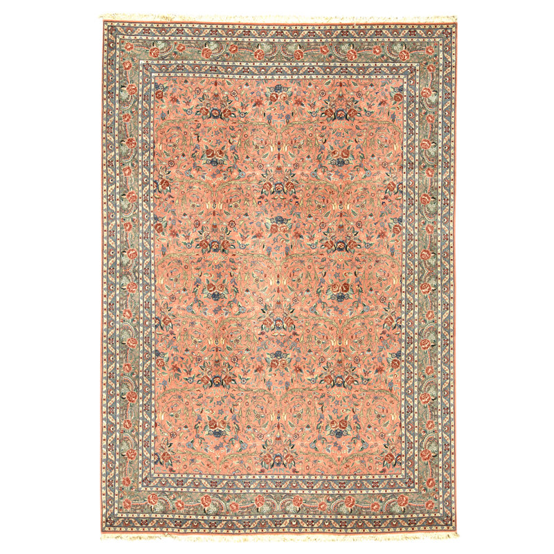 Tapis rose et vert noué à la main de haute qualité