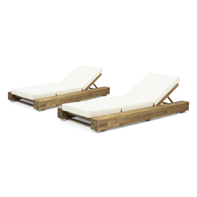 Tomalin Outdoor Wood Chaise Lounge, Sandblast Teak, Cream