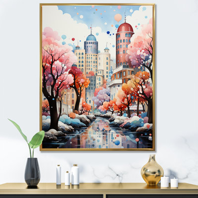 «Pink City Art Deco Charm II», art mural ville art déco