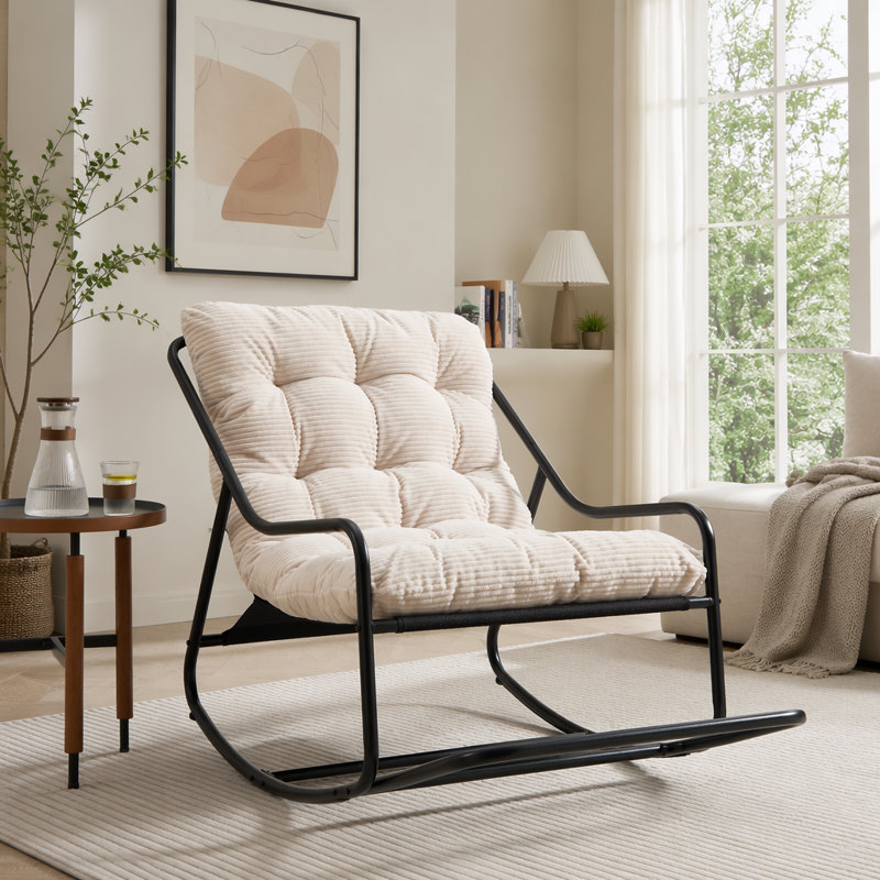 Chaise berçante d'extérieur, coussin confortable, avec coussin doux et épais, Blanc