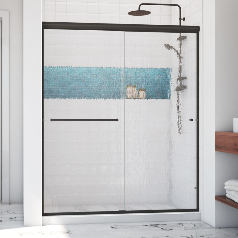 Leser - W x 65.375'' H Bypass Door Semi-Frameless Shower Door with, Anodized Oil Rubbed Bronze, Reversible, Rain