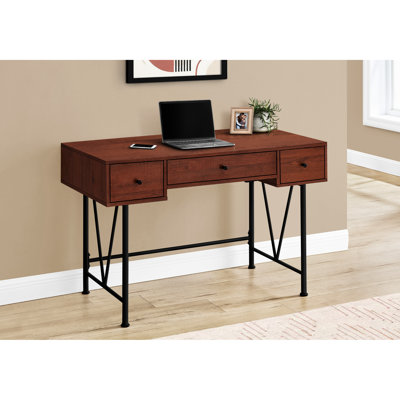 Bureau à domicile avec rangement, 48 po de long, plateau en stratifié brun, base en métal noir, ordinateur d'apparence transitionnelle pour et pour la maison, finition l 48 po, métal