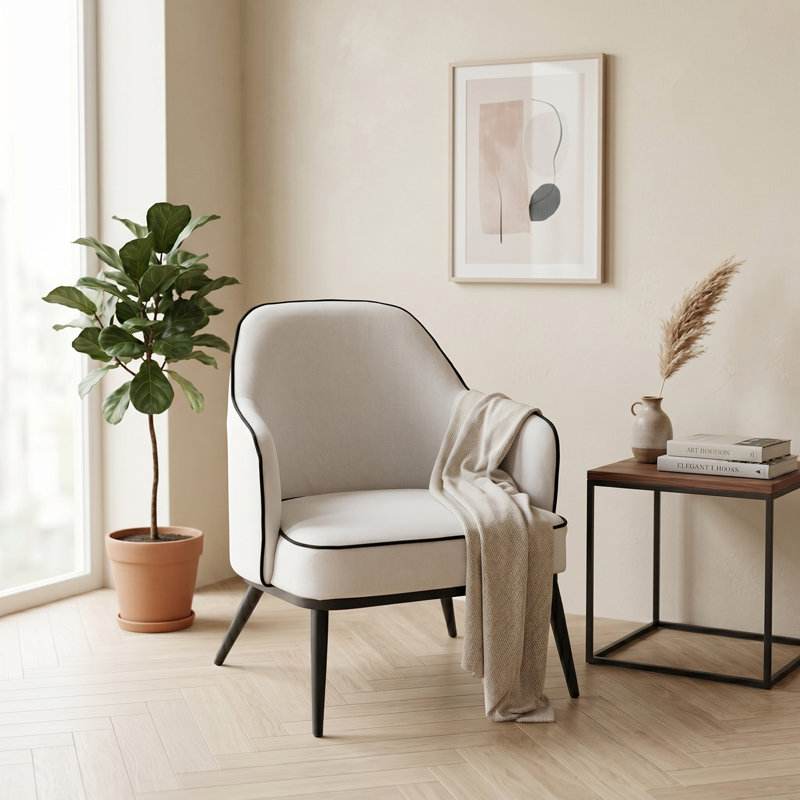 Karoll Accent Chair Linen-style Woven Fabric, Cream