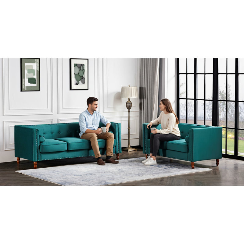 Canapé capitonné Chesterfield, Polyester vert