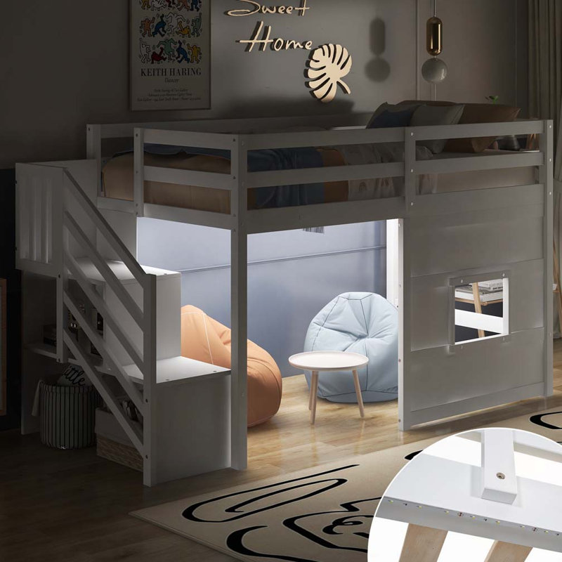 Bed with Storage, White