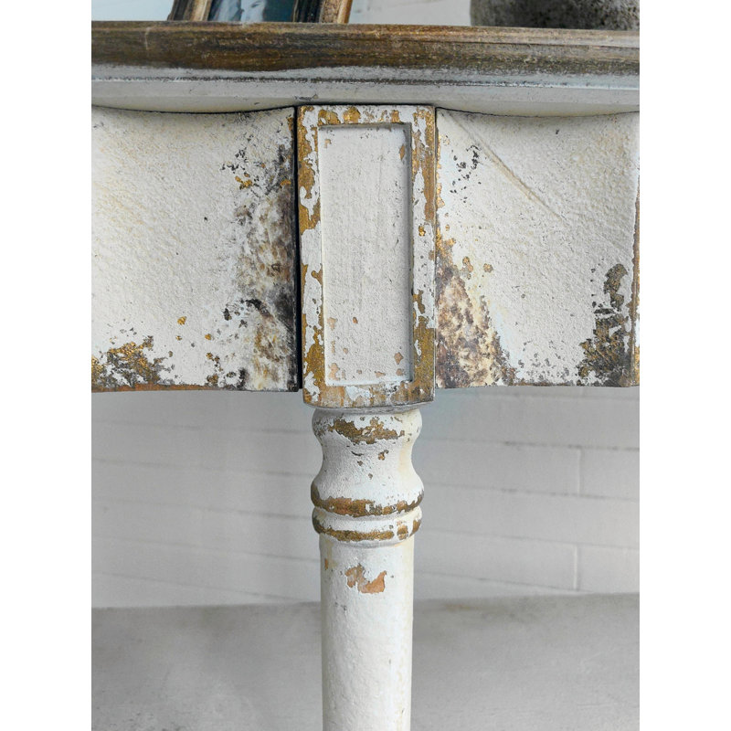 63” X 35” Wooden Three-tiered Console Table With Distressed White Finish And Scalloped Details, Farmhouse Accent Table
