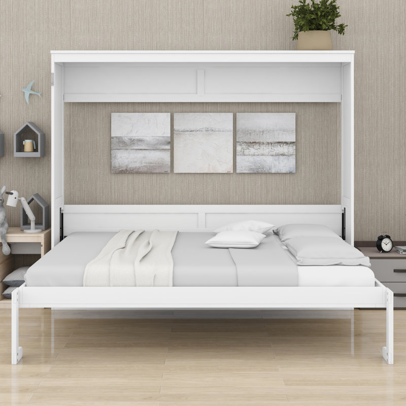 Lit escamotable peu encombrant, Blanc, Grand lit
