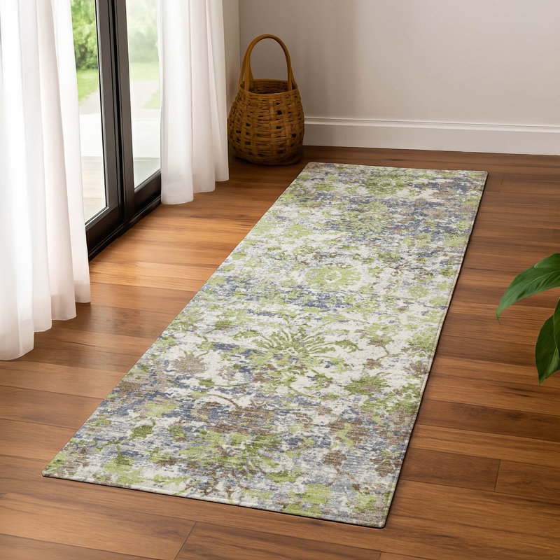 Premium Machine Washable Mayfield AMF2211 modern Rug, 2'3" x 7'6" Runner, Aloe