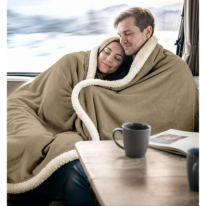 Ensemble de 6 jetés en polaire Beddora Sherpa - flanelle réversible et jeté en sherpa 50 x 60 pouces, couverture ultra douce et chaleureuse 450 g / m² pour canapé-lit, brun