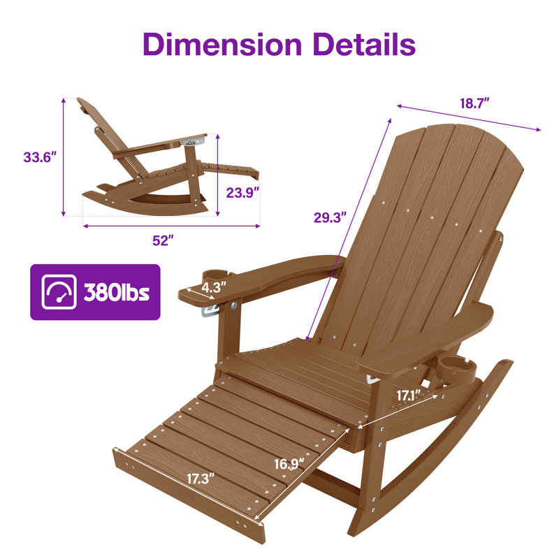 HIPS Outdoor Rocking Chair With Hidden Ottoman, Brown