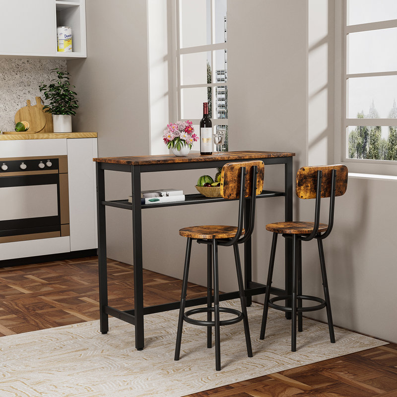 Table de bar, équipée de 2 tabourets de bar, avec dossier et cloison