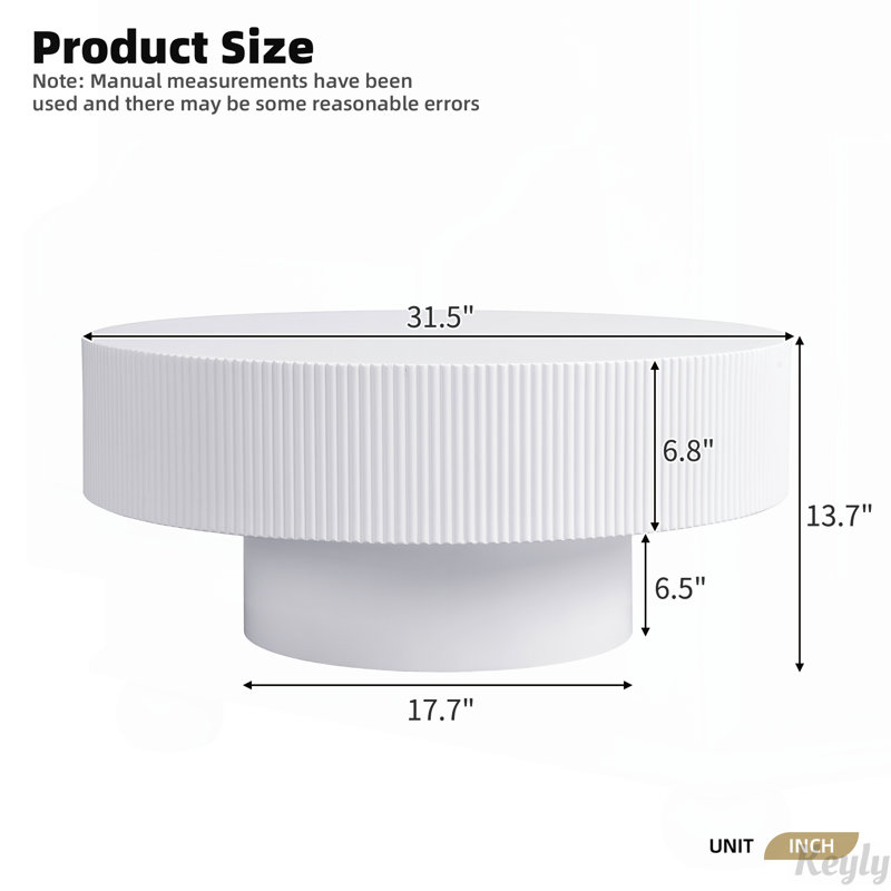 Round Coffee Table with 6.8" Thick Tabletop, White