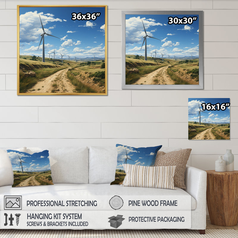 Wind Turbines In Wind Farm II sur impression sur toile, H 30 po x l 30 po x P 1 po, Cadre flottant noir