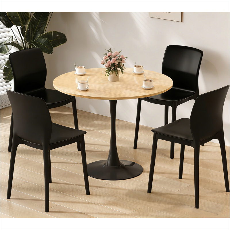 Table de salle à manger 4 places ronde, style moderne Mid-Century 31,5, plateau en panneau de fibres à densité moyenne avec finition naturelle organique, base en acier piédestal
