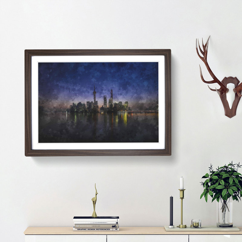 Evening Reflections of Shanghai - Picture Frame Graphic Art Print, Walnut Framed, 24cm H x 33cm W x 2cm D