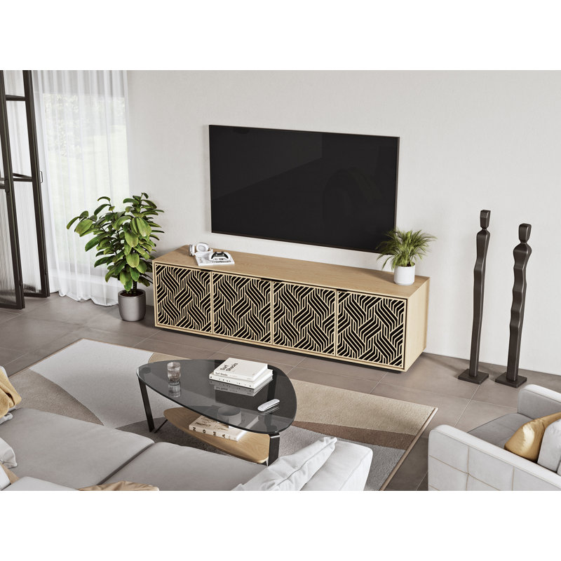 Elements - Cabinet with Rolling Plinth Base - Weave Door, Washed Oak