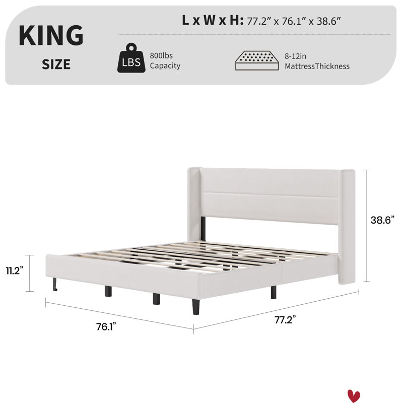 Lit plateforme tapissier en velours, Blanc, Très grand lit