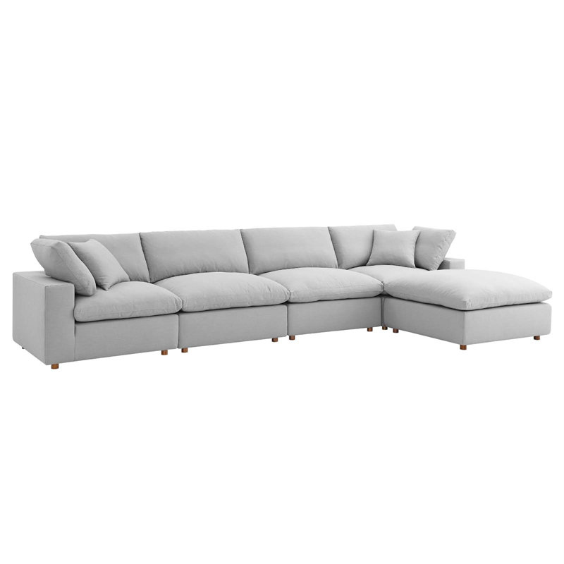 Modway Commix Down-Filled Overstuffed Upholstered Sectional Sofa Set, 5 Piece w/Chase, Light Gray