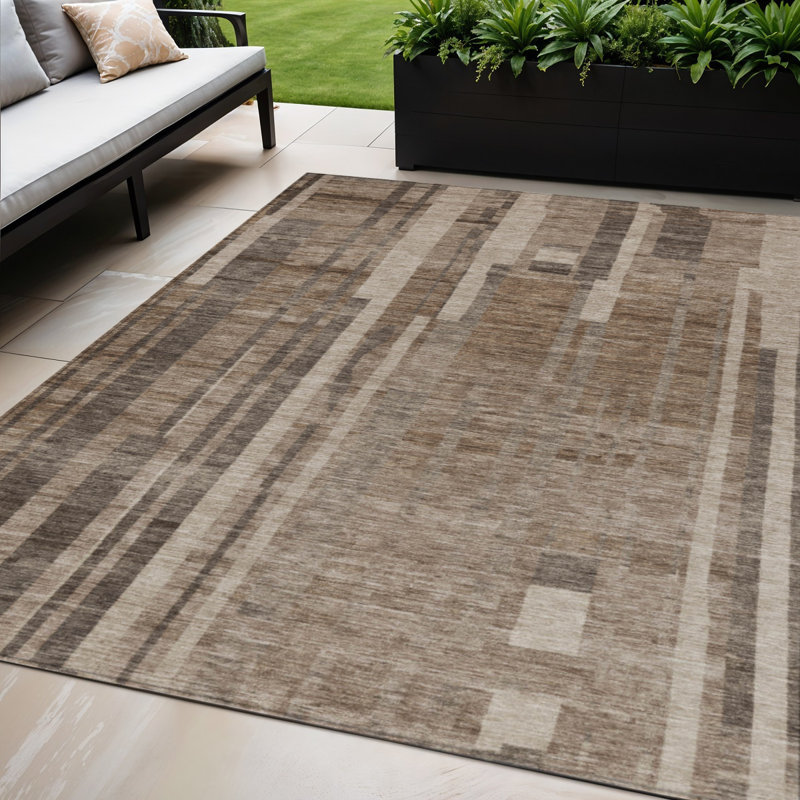 Tapis intérieur lavable rayé brun 5 pi x 8 pi