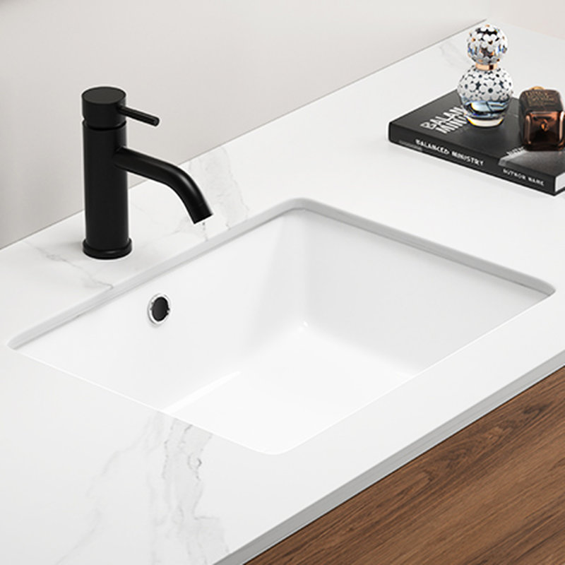 Lavabo de salle de bain rectangulaire encastré en céramique blanche encastrable, 19,81 po de profondeur, avec cuve à lait de 7,5 po de hauteur, sans jaunissement, finition lisse, largeur de 15,3 po, poids de 19,04 lb