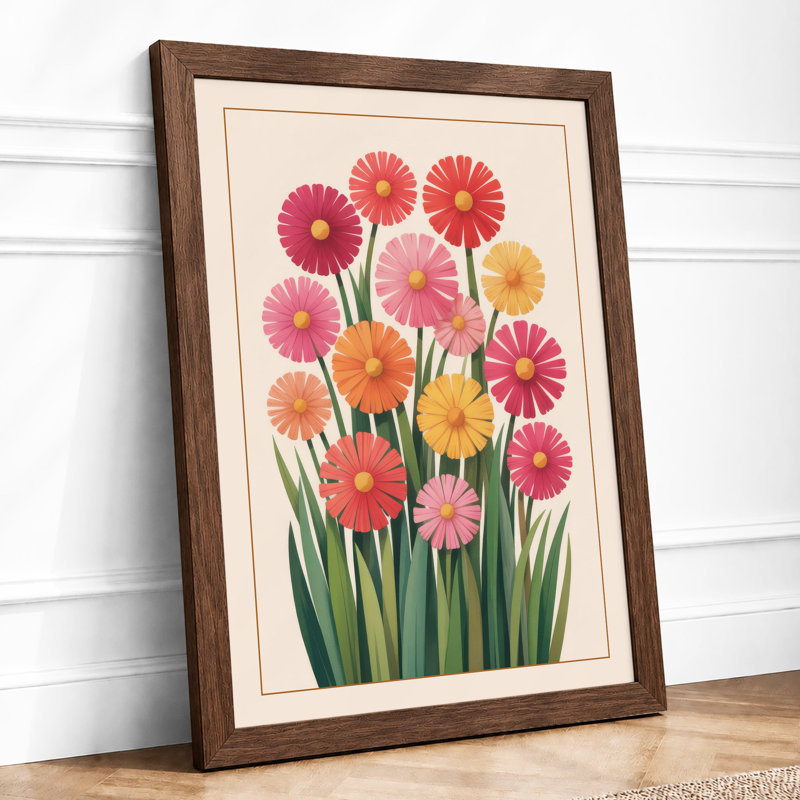 Gerbera Blooms Botanical - Framed Print, A2 - 59.4 x 42.0 cm, Walnut
