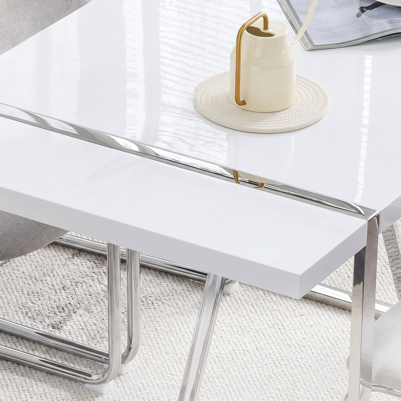 Table de salle à manger rectangulaire Modern Glam, H 30 po x L 55 po x l 31,4 po, Argent