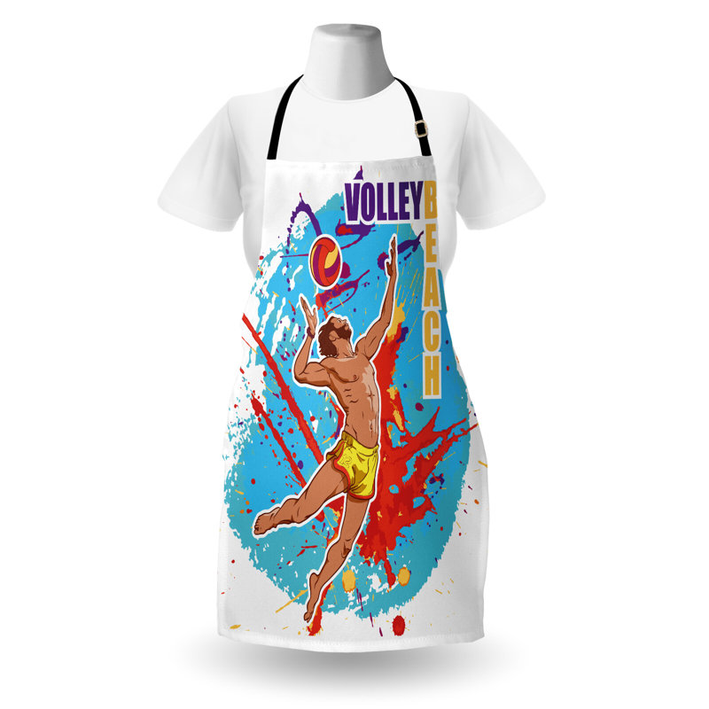 Tablier de plage East Urban Home unisexe, homme servant un ballon suspendu, taille adulte, bleu ciel rouge