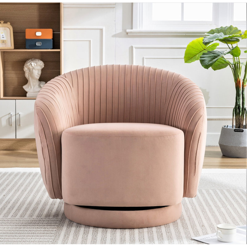 Fauteuil demi-tonneau en velours pivotant à 360 degrés avec motif plissé, Rose