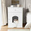 Enceinte de litière pour chat en bois avec table d'appoint et tiroir-1969617369
