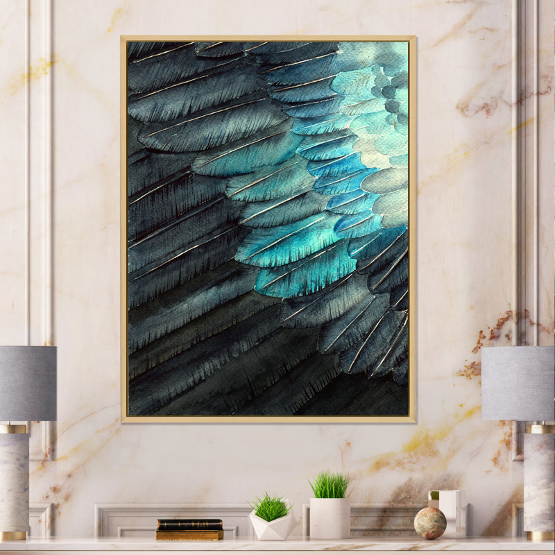 «Blue Fragment of a Bird Wing II», reproduction sur toile, H 40 po x l 30 po, Toile avec cadre en érable