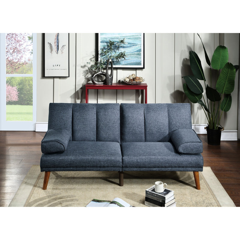 Mobilier de salon en polyfibre bleu marine moderne: pieds en bois massif, coussin en polyfibre réglable