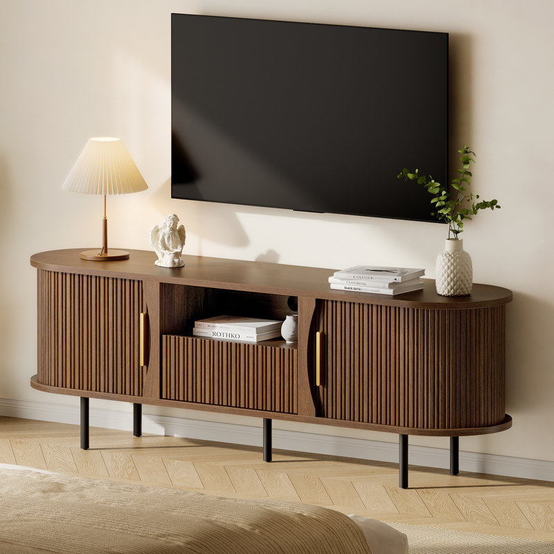 63'' Fluted Tv Stand With Curved Sliding Tambour Doors