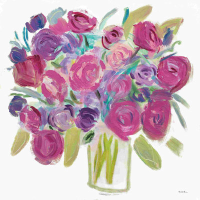 «Pink Roses On White» par Farida Zaman - peinture sur toile tendue