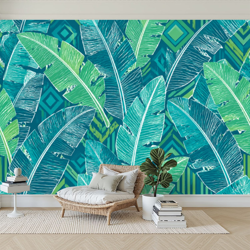 Papier peint adhésif auto-adhésif moderne pour la chambre à coucher avec feuilles de palmier tropicales L 69 "x l 96" Peel and Stick