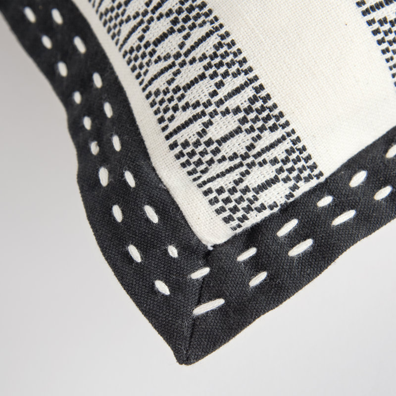 Embroidered Cotton Throw Pillow, Black/Ivory