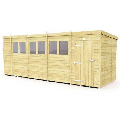 18ft x 7ft Pent Shed - Single Door with Windows