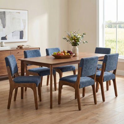  Ensemble de 6 chaises de salle à manger de style Mid-Century moderne, rembourrées en chenille avec structure en bois massif, siège rembourré, chaises de salle à manger modernes pour la cuisine, le salon, l’appartement