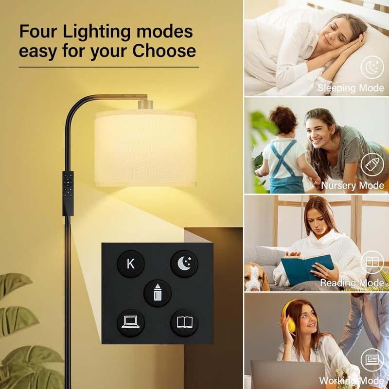 Dimmable Floor Lamp For Living Room,Arc Sofa Lamps With Remote Control,Stepless Dimmable & Colors Temperature,2700K-6500K,67 In,Tall Modern Standing Lamp For Bedroom Study Room Office,White