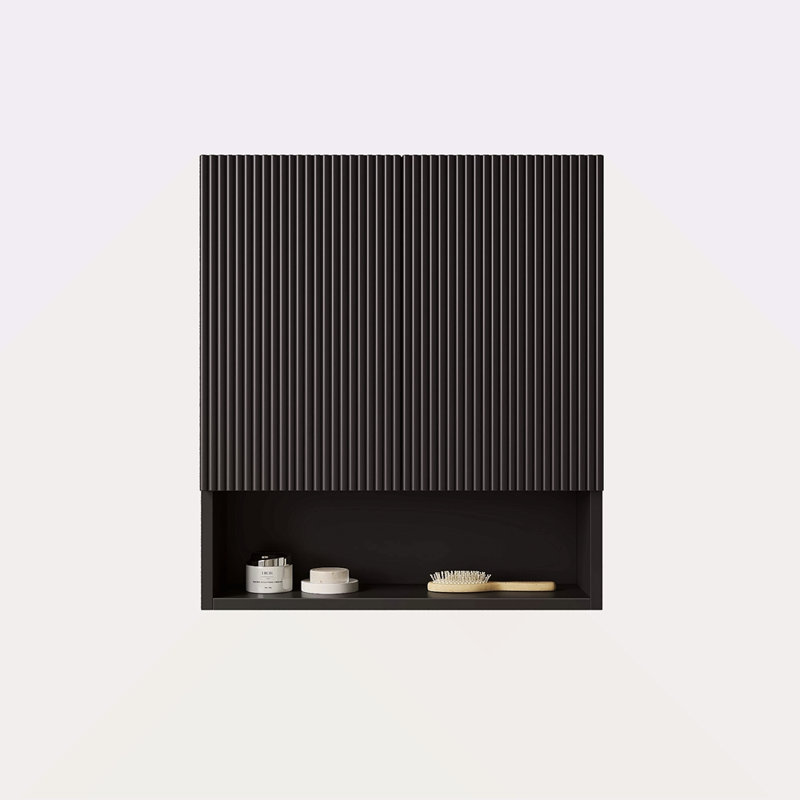 Armoire de salle de bain murale rayée de 26 po avec portes, tablette et compartiment de rangement ouvert au-dessus de la toilette pour la salle de bain et la cuisine