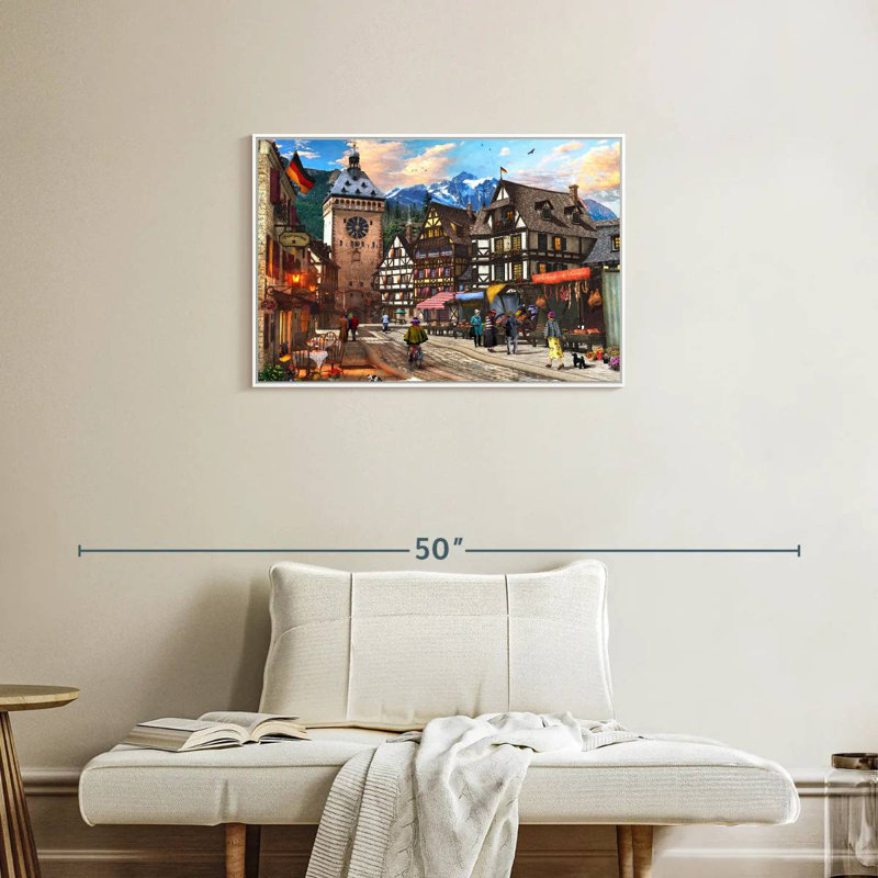 Village allemand, 31 po x 21 po, Cadre flottant blanc