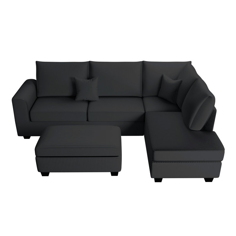 Modern Style 3Pc Sectional Set Usb Port Storage Ottoman Right Arm Chaise Left Arm Sofa Black Finish Primary Living Room