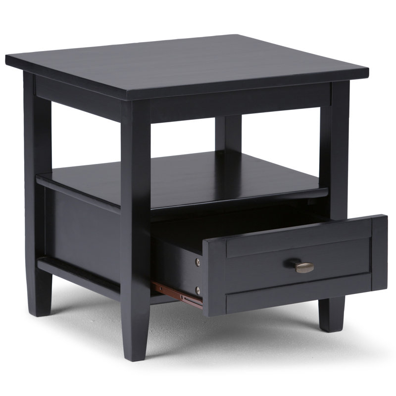 Warm Shaker Solid Wood End Table with Storage Drawer, 19.7" H x 20" W x 18.1" D, Black