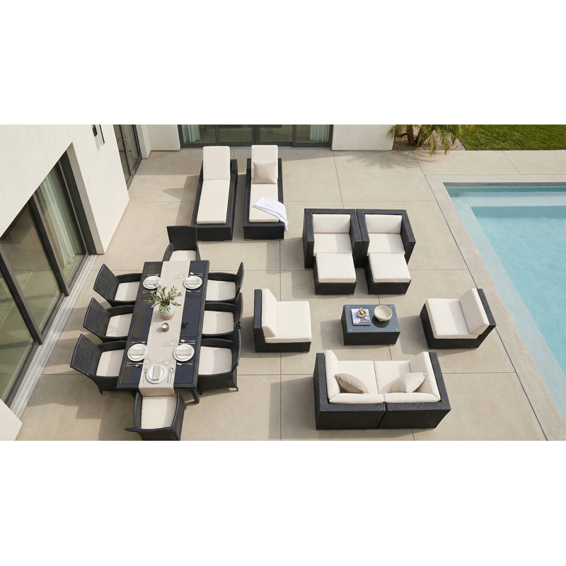 Pavior 8 - Person Patio Conversation Set with Cushions, Black, Natural Sunbrella® Canvas