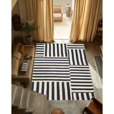Tapis décoratif moderne à motif géométrique à rayures noires et noires