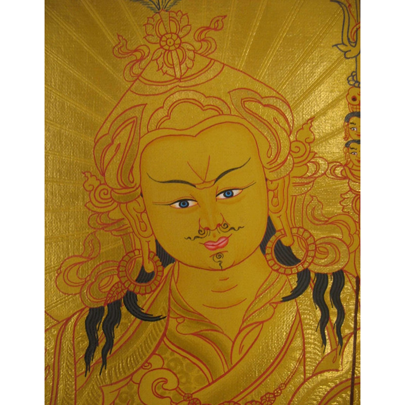 Gourou Rinpoché Thangka (Thangka sans brocart) | Or 24 carats, gouache et acrylique sur toile de coton