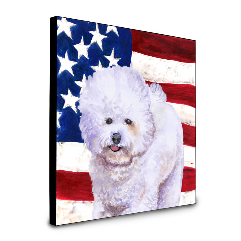 Panneau mural patriotique art Double Down, Bichon frisé blanc