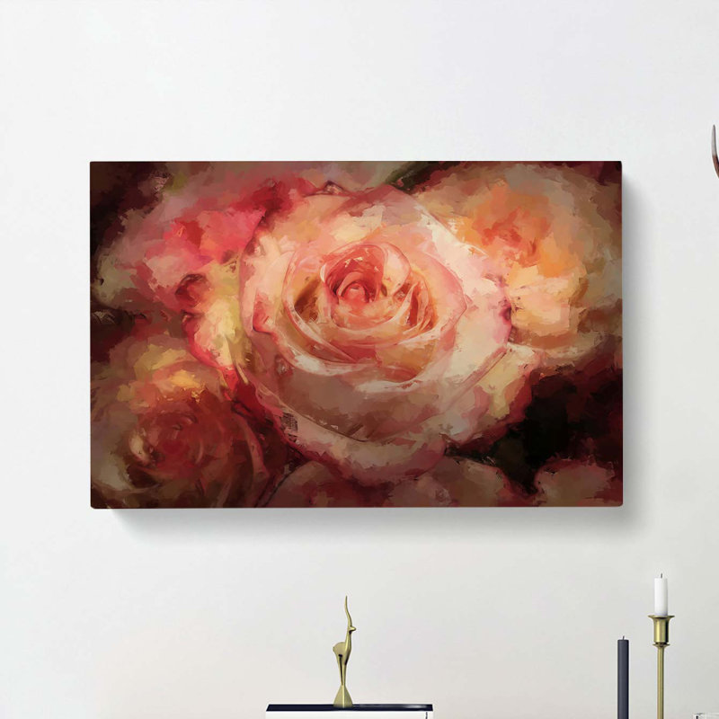 Pink Tipped Roses In Abstract - Wrapped Canvas, 35cm H x 50cm W x 3cm D