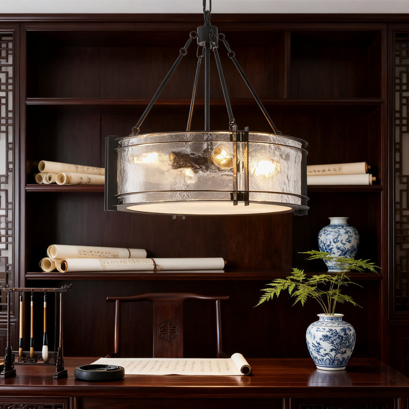 Lustre semi-encastré 4 lumières avec diffuseur en verre texturé pour salle à manger Modern Farmhouse