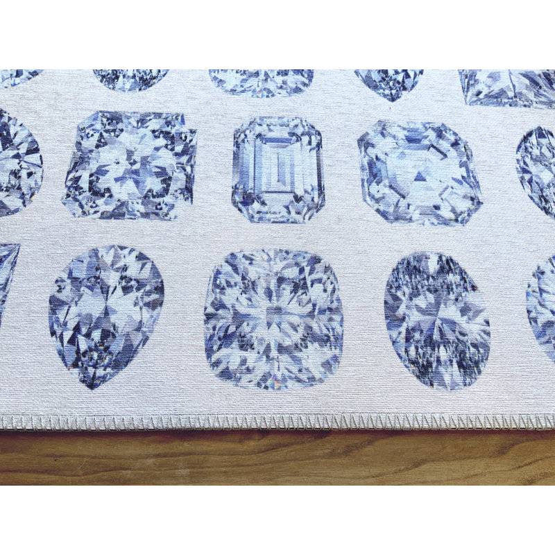 Bougie Diamonds Microfiber Rectangle Washable Rug, Ice, Rectangle 3' x 5'